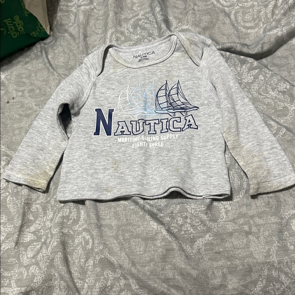 Nautica Blue and Gray Baby Long Sleeve Shirt